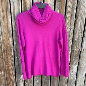 InCashmere Sweater Cowl Neck Pink XL Cable Knit